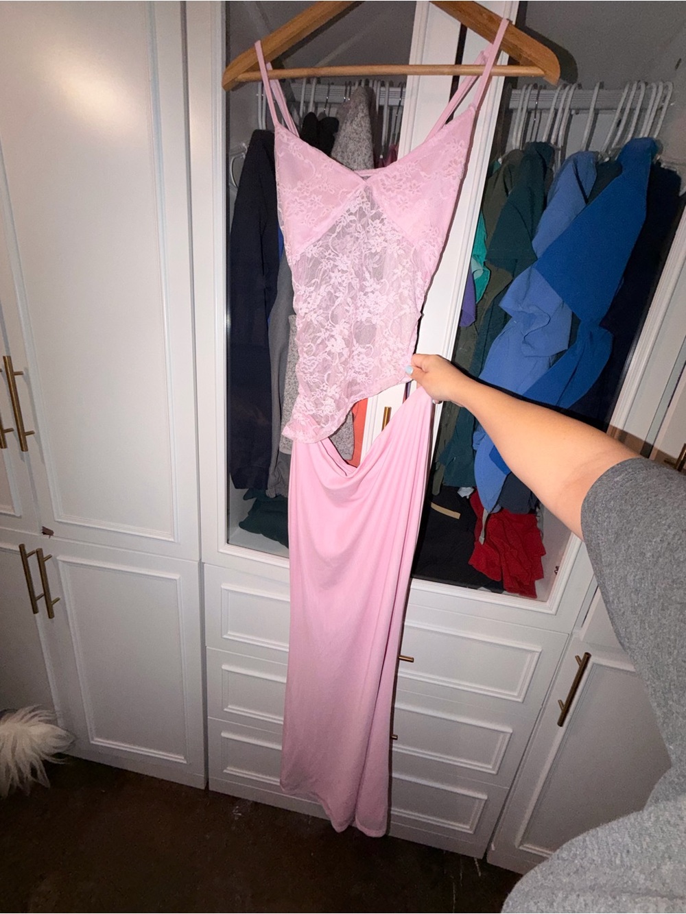 Pink Lace-Detail Slip Dress